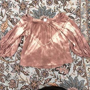 Waffle pink tie dye off the shoulder sweater